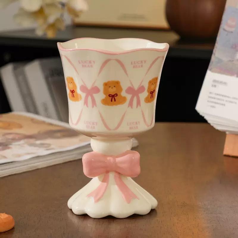 Cute bow 3D Ceramic Mug Stemware Hand-painted Irregular Large Capacity Coffee Mugs Cartoon Couple Water Cup Gift Dessert Cups