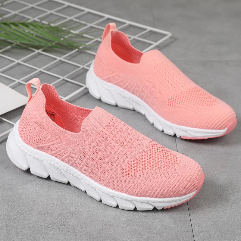 Summer little white shoes new sports shoes female students breathable fly knitting one pedal large size women's shoes