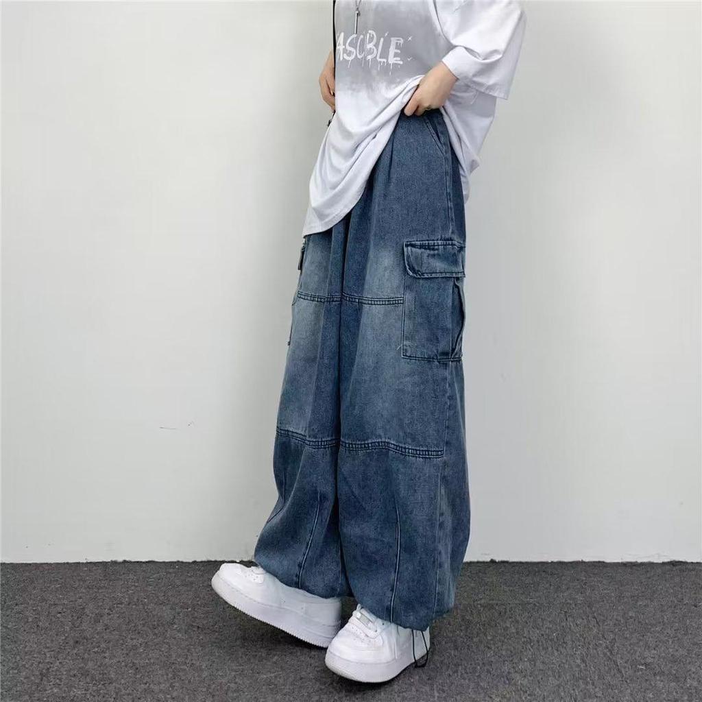 2025 Stil Stradal Japonez Jeans Largi cu Picior Lat și Buzunare Mari