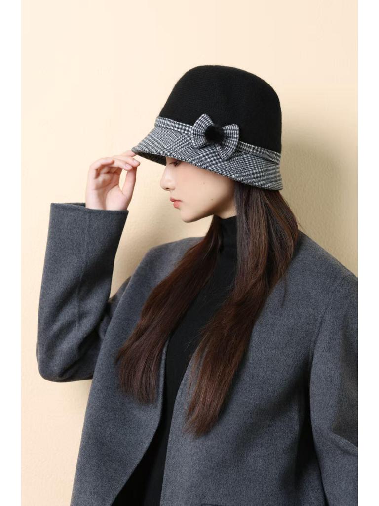 Autumn/Winter Wool Bowler Hat with Windproof Ear Protection - Ladies' Casual Fashion.