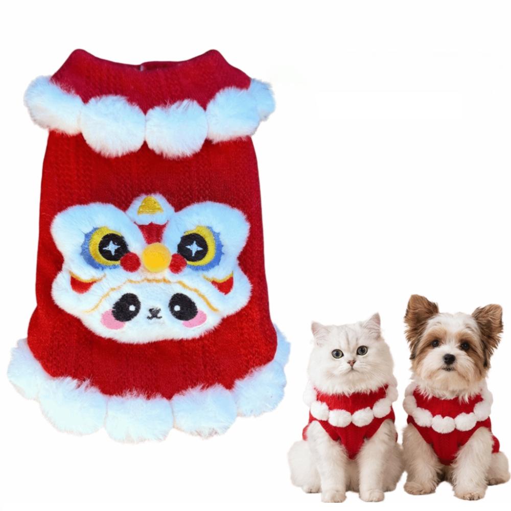Fashion Thickened Pet Cat Clothes Velvet Red Puppy Clothes Vest Lucky Winter Warm Cat Vest New Year