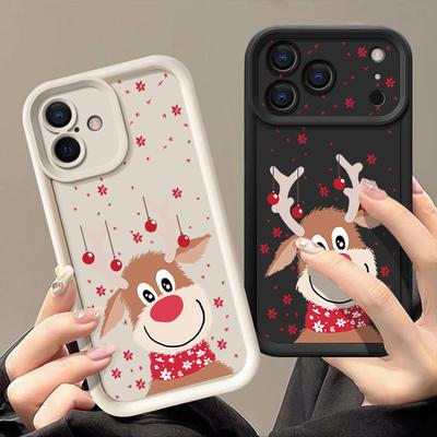 Coque Mignonne Motif Élan de Noël Pour iPhone 17 Air 16e 16 15 14 Pro Max 13 17 Pro Max 17 Pro 17 Antichoc Douce TPU Silicone Housse de Téléphone Funda