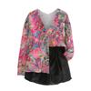 Women's V Neck Top Printing Thickened Plush Cashmere Warm Long Top