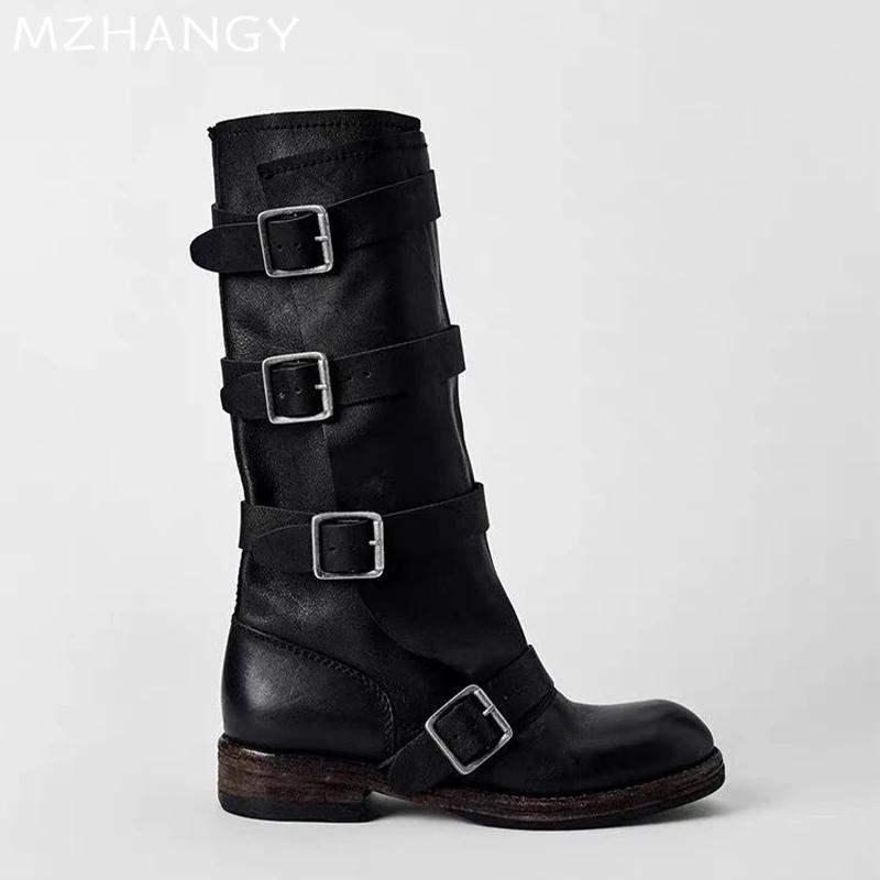 Women'S High Boots Flats Designer Mid Calf Woman Shoes Autumn Retro Chelsea Boots  Fashion Goth Gladiator Botas De Mujer