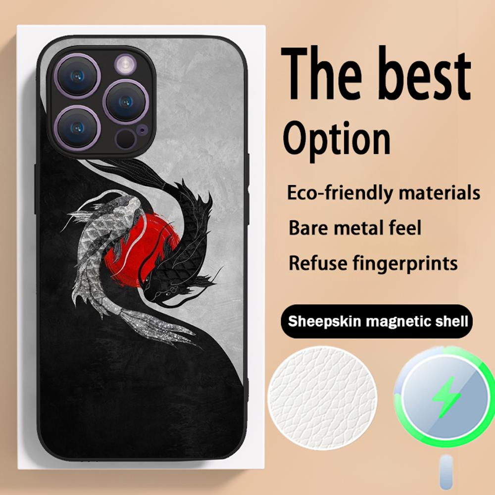 Japanische Kunst Text Mode Liebe Design Handyhülle Für iPhone 16 15 14 13 12 11 Plus Pro Max High-End Luxus Magsafe Lammleder