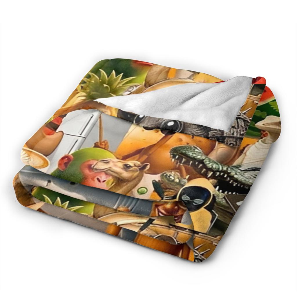 Italian Brainrot Funny AI Meme Blanket Cover Tung Sahur Flannel Throw Blanket Bed Portable Ultra-Soft Warm Multi-function Quilt
