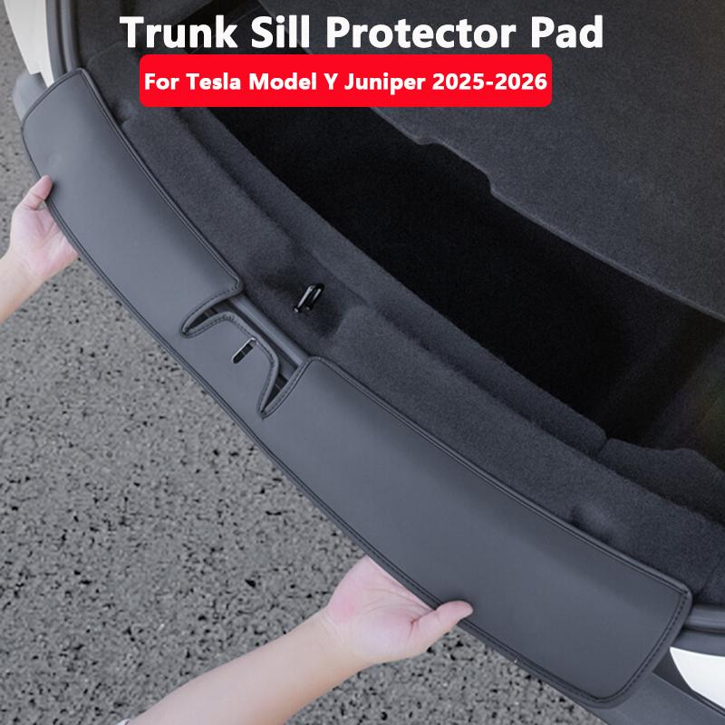 For Tesla Model Y Juniper 2025-2026 Leather Trunk Sill Guard Protector Cover Rear Cargo Threshold Strip Anti-scratch Accessories