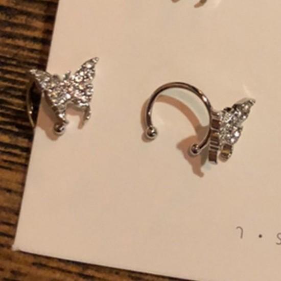Koreanisches Temperament Glänzend Eingelegt Zirkon Schmetterling Piercing Stecker Ohrringe Ohne Ohrlöcher Ohrklemme für Damen Süßer Romantischer Schmuck