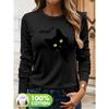 Women's spring and autumn comfortable casual fashion long sleeved cat graphic printed round neck T-shirt