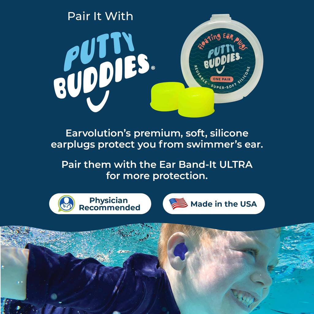 Ear Ultra Black Large Swimming Headband Best Swimming Headband Watertight and Secure Earplug Support Doctor Recommended Includes Safe Putty Buddies
