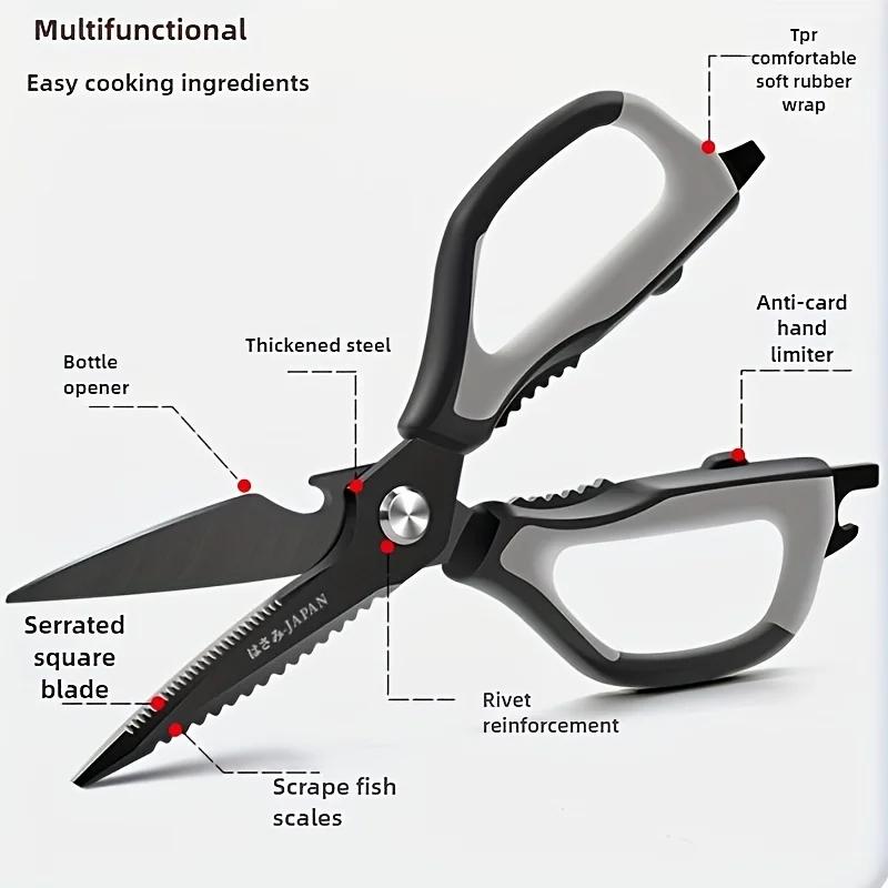 Stainless steel kitchen Scissors Black Titanium Chicken Bones Scissors Bottle Opener, Multifunctional Kitchen Tools
