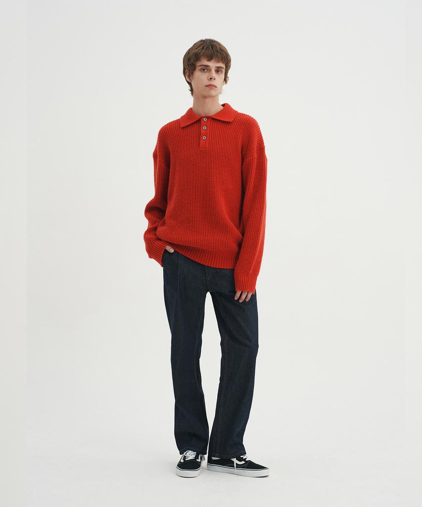 BLOND9 Hachi T-Collar Knit_Red Orange