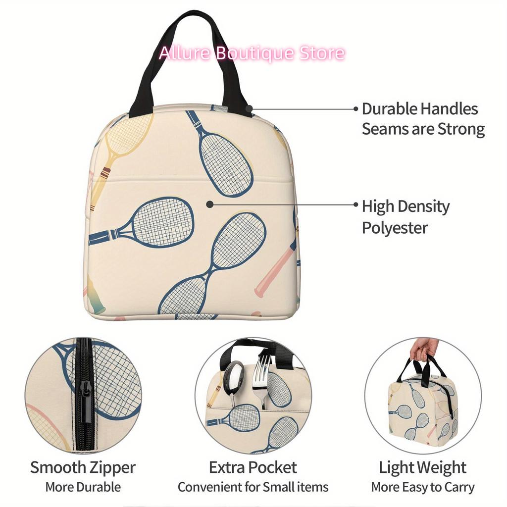 1pc, Tennis Racket Pattern Illustration. Printed Thermal Bag, Insulation Bag, Insulated Bag. Not for Food Contact. Suitable for