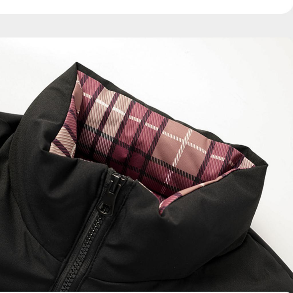 Herr- och damjacka i avslappnad färgmatchad rutig inner- och ytterdesign med ståkrage, herrarnas lösa och tjocka bomullsvadderade jacka