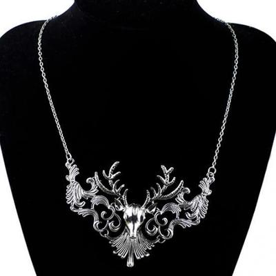 Women Retro Statement Alloy Hollow Deer Head Pendant Insects Necklace Gift