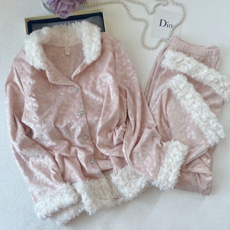 Женская флисовая пижама с принтом леопарда, новая осенне-зимняя, двусторонняя, теплая, жаккардовая, в стиле  чистый минимализм , домашняя одежда, можно носить на улице M