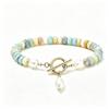 Handmade Color-Block Blue-Green Turquoise Beaded Necklace: French-Inspired High-End Clavicle Chain
