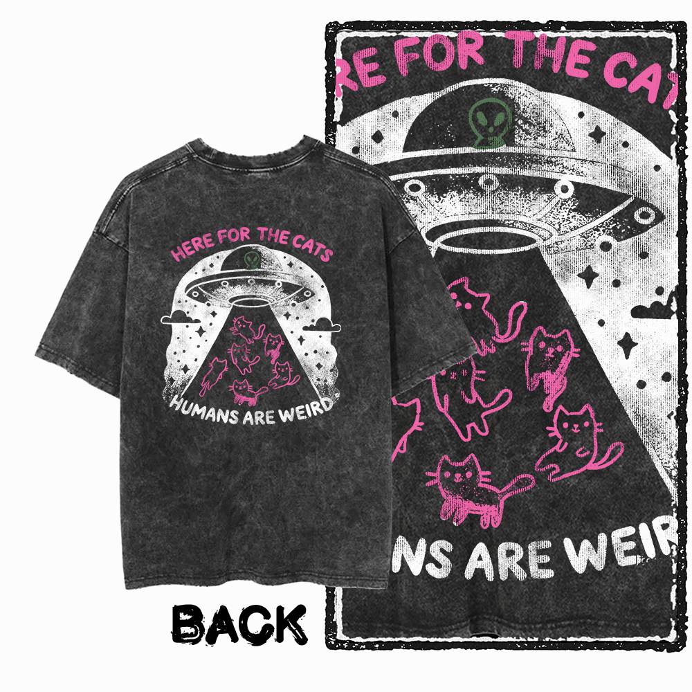 G55 Back Print Cotton Cool Cat Graphic Men T-shirt | Acid Washed Streetwear Big Size Vintage O-neck Men's Tee Tshirt