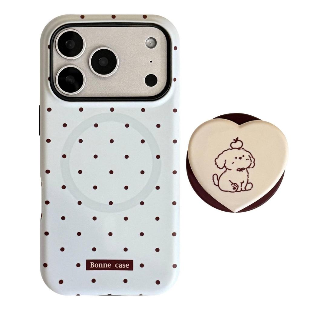 Blue Polka Dot iPhone 17PM Case with Magnetic Bracket; Compatible with iPhone 14/15 & 16.