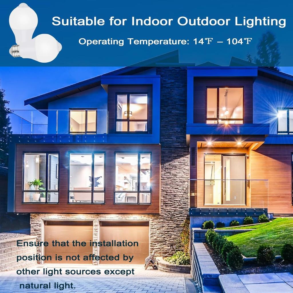 Bewegungssensor-Glühbirnen für Außen und Innen, 9W A19 Bewegungsmelder LED-Birne, 60 Watt Äquivalent, E26 800lm 5000K Tageslicht, Dämmerung bis Morgengrauen Bewegung