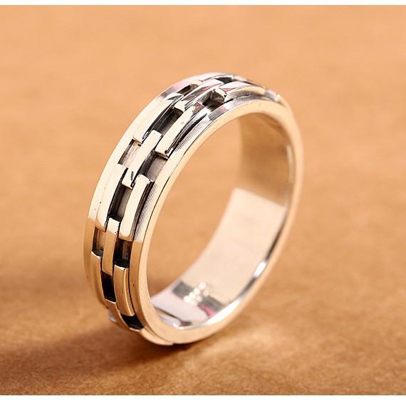 Men's Rotatable Geometric Pattern Thai Silver Ring - Aged S925 Sterling Silver