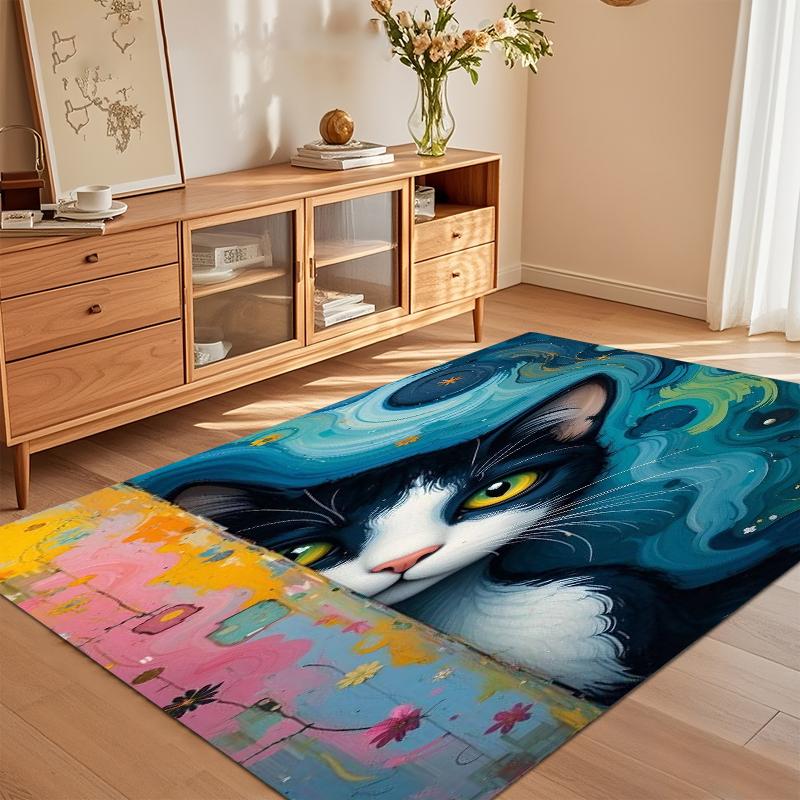 

Cute Area Rug Carpet Soft Non Slip Rainbow Shooting Star Cat Floor Mat for Bedroom Living Room Kids Room Home Decor 40cm x 60cm