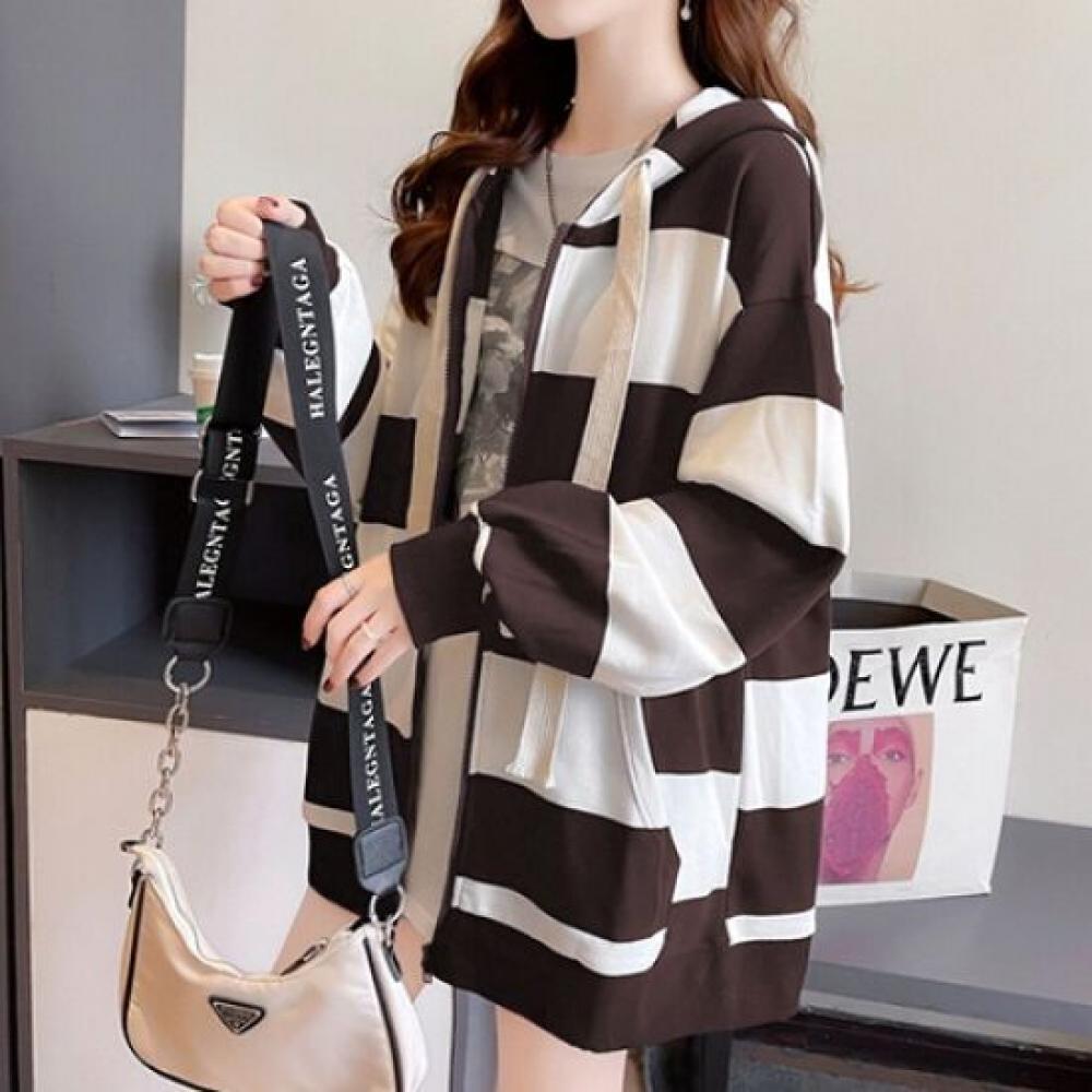 Navava Women Casual Striped Long Sleeve Hoodie Jacket Nc157