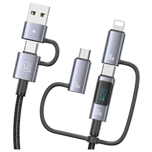 Usams Kabel 6W1 Fast Charging 60W 1,2M   Data Cable Digital Dispay Aluminium Alloy Seria Sufeng Sj713