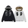 Mens Oversized Zip-up Hoodie Detachable Fur Collar Skull Hand Embroidery Casual Fall Sweatshirt