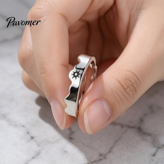 Sun Moon Rings 1 Pair Matching Couple Ring, Wedding Engagement Promise Adjustable Alloy Band Hypoallergenic Open Romantic Gift for Him Her Ring