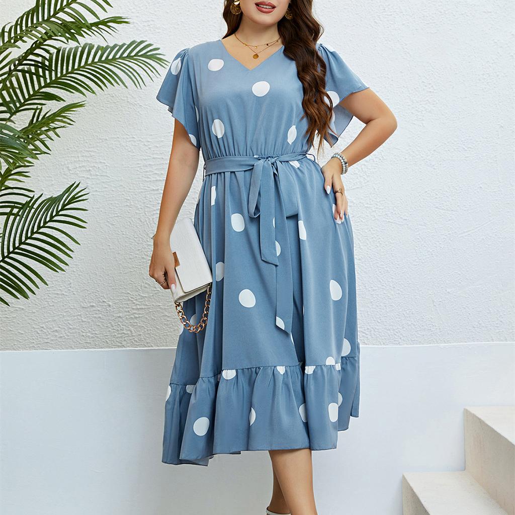 HNXC Damesmode Zomer Lente Korte Mouw V-Hals Hoge Taille Casual Jurken
