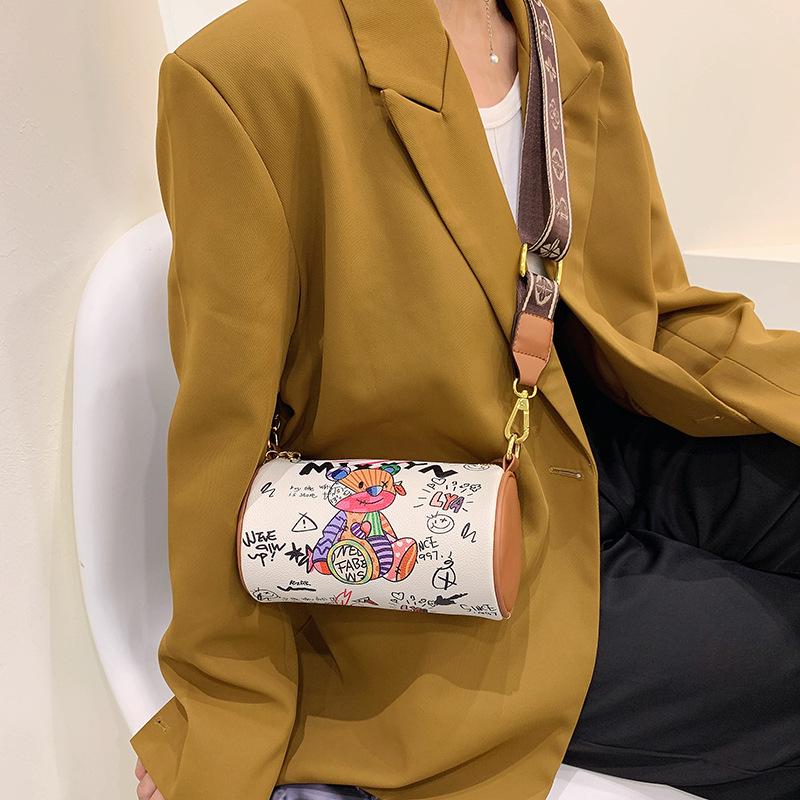Korean Style 2025 Autumn Chic Women's Crossbody Graffiti Cylinder Handbag