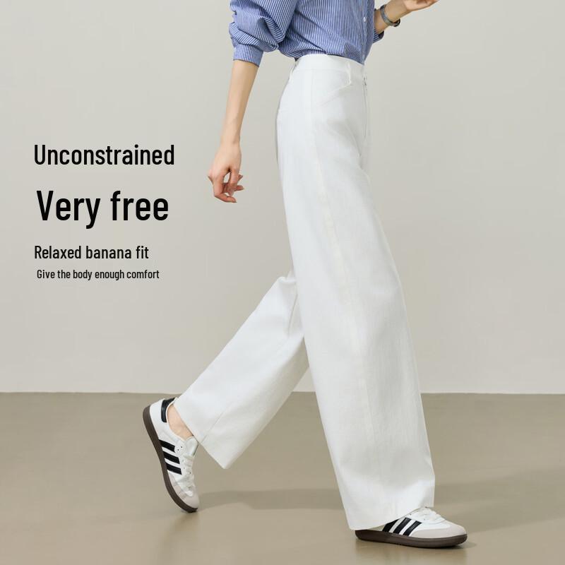 ESE-Y Women's Cotton Linen High-Waist Wide-Leg Pants