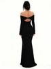 2026 Autumn One-Shoulder Slit Long Sleeve Slim Fit Socialite Dress