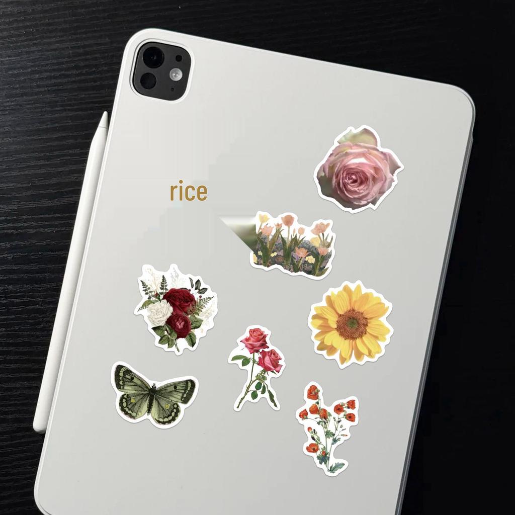 50 Cute Flower Cartoon Stickers - Waterproof Decorative Pack for Suitcases & Notebooks