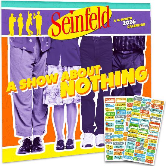Seinfeld Calendar 2026 - Deluxe 2026 Seinfeld TV Show Wall Calendar Bundle with Over 100 Reminder Stickers Featuring Cosmo, Elaine, George, and Jerry