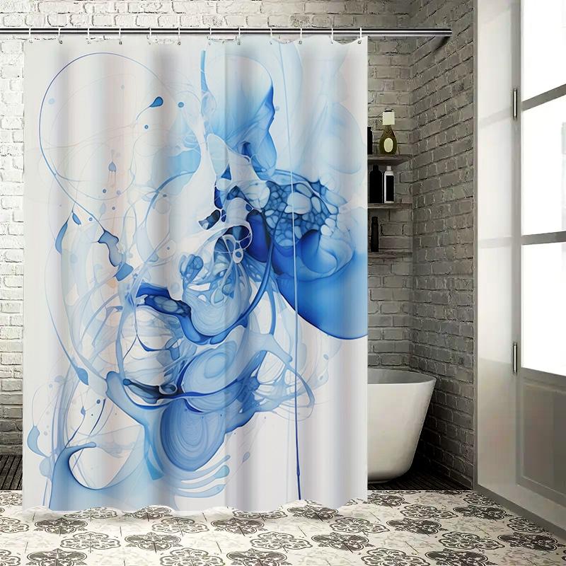 

Luxury Blue Watercolor Shower Curtain With Modern Design For Bathrooms Decoration Waterproof Printed Liner Not Included (White R W60H190(CM)-1 Pcs