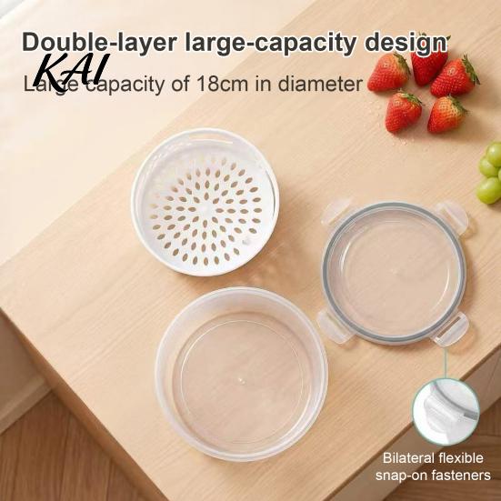 Kitchen Drainer for Produce Round Fruit Vegetable Storage Container, 2-Layer Food-Grade PP Crisper with Freezer Safe Food Container Drain Basket,