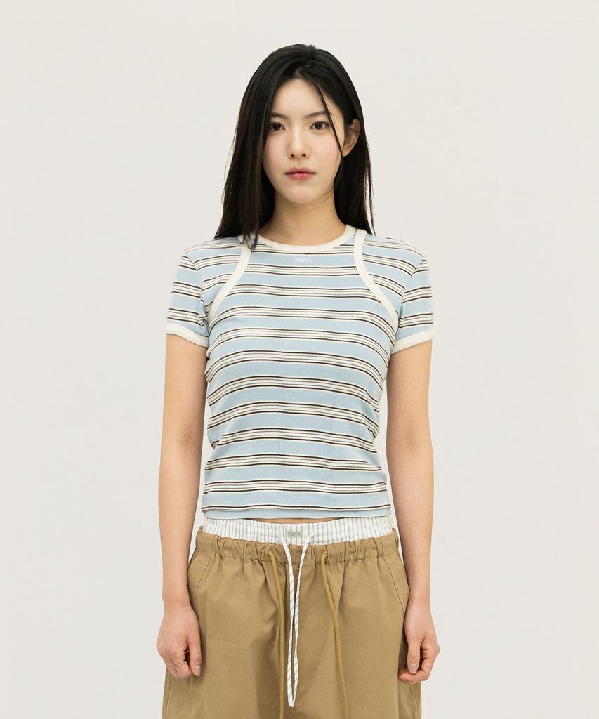 GROVE Nancy Stripe H/S T-Shirt (Light Blue)