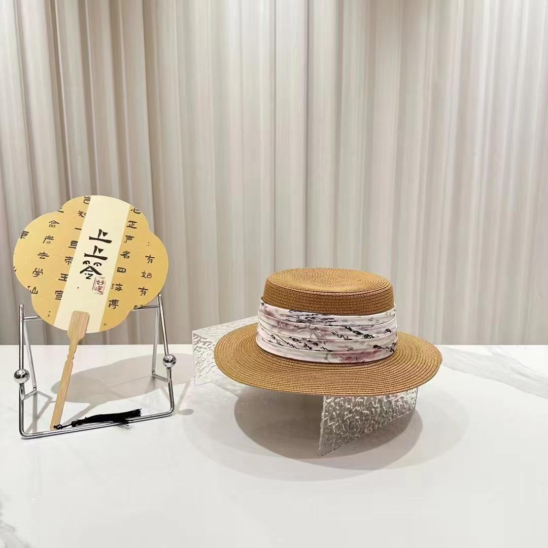

Ribbon embroidery singing grass sunscreen sunshade straw woven flat top top hat women s 2025 summer new gift hat M（56-58cm） хакі