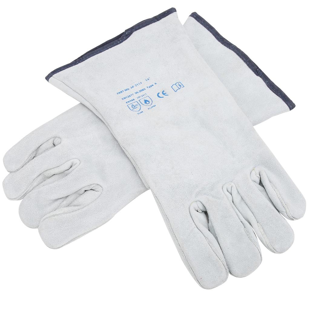 Pair Welding Glove Full Palm Wearproof Heat Resistant Hand Protector Cow Leather Gray for Carrying