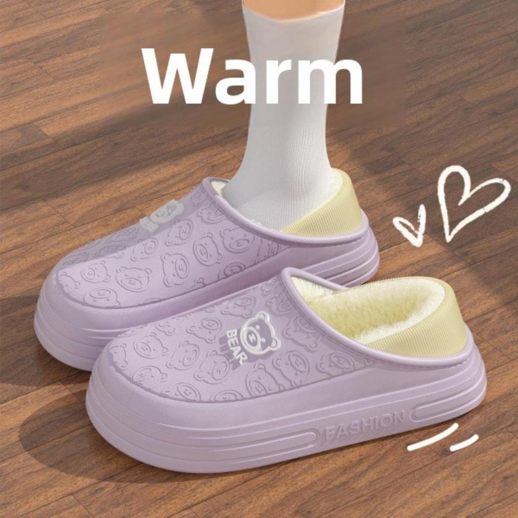 Waterproof Cotton Slippers for Women In Autumn and Winter, Anti Slip Plush Bags and Cotton Shoes for Indoor Home Use
