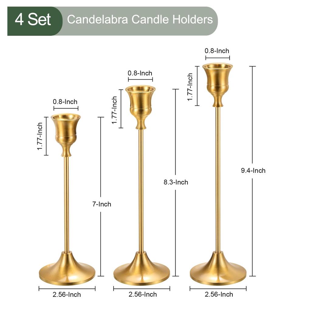 YOKIVE 12 Set Candle Holder with Table Stand Farmhouse Party Gold Multiple Sizes