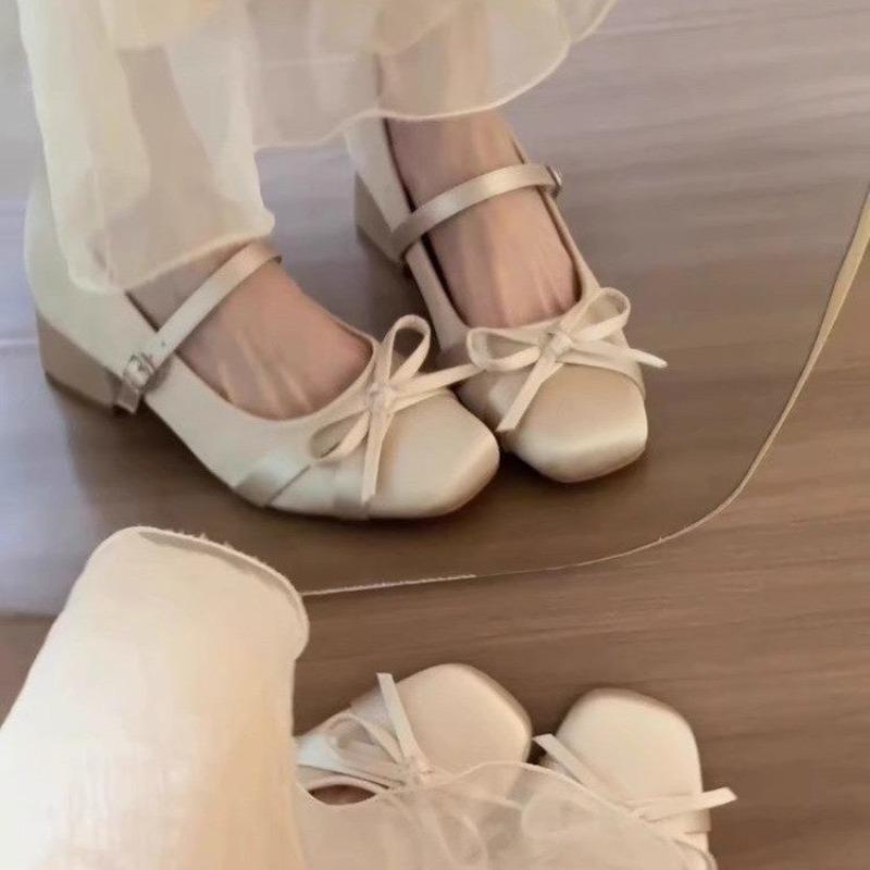 

Fashion Small Inside Heightened Apricot Bow High Heel Mary Jane Shoes Women s New Square Toe Block Heel Single Shoes 39 абрикосовый