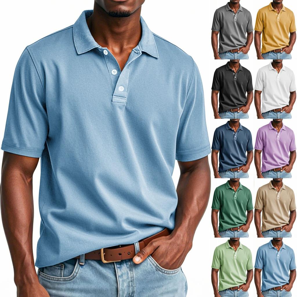 Herren Sommer Einfarbig Knopf Revers Locker Kurzarm Top