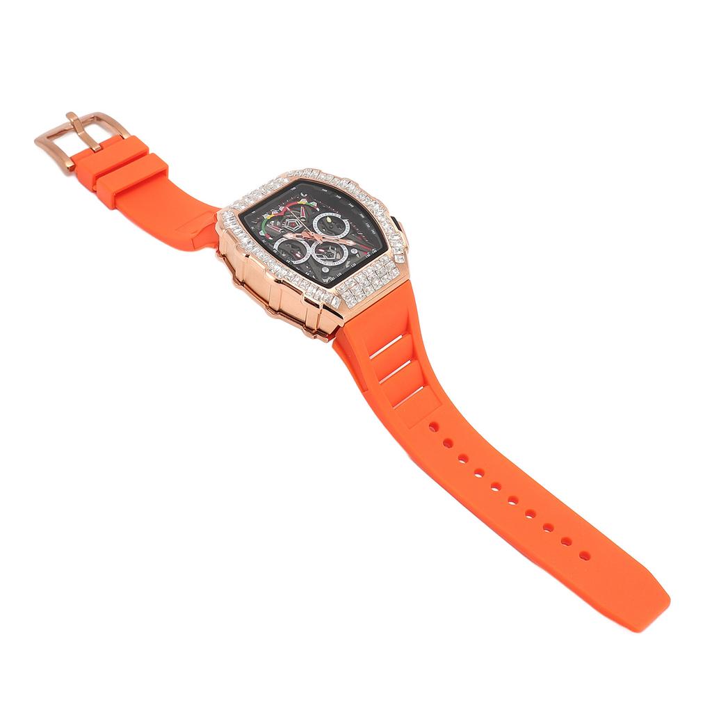 Analog Quartz Wristwatch 30m Waterproof Silicone Strap Multi Functional Quartz Watch for Man Rose Orange