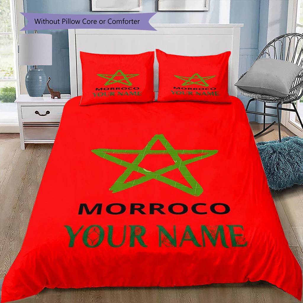 Moroccan Football Crest Custom Name Pattern Bedding Quilt Set Quilt Cover Pillowcase Home Birthday Gift(1 * Duvet Cover + 2 * Pillowcase, Without Core