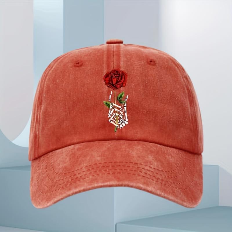 Rose Skull Printed Baseball Hat for Men and Women Outdoor Sports Running Sunscreen Daily Leisure Activities Duck Tongue Hat