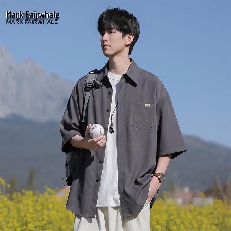 Mark Fairwhale Men s Loose Fit Solid Short Sleeve Shirt M серый