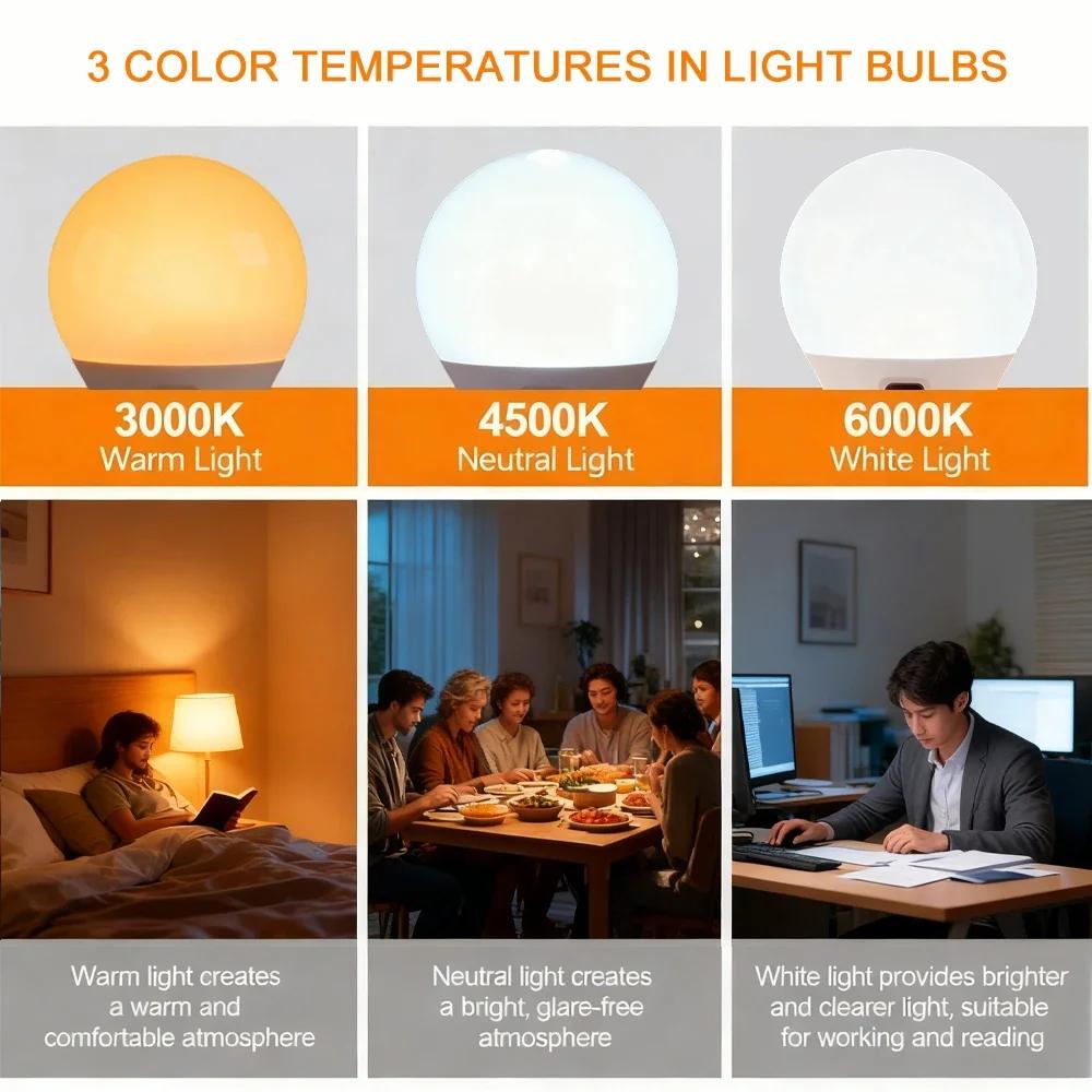 HOMEFISH RGB/3 color USB Led Bulb Rechargeable Light Bulb Smart Bulb Dimmable E27 Bulbs with Timing Cordless Battery